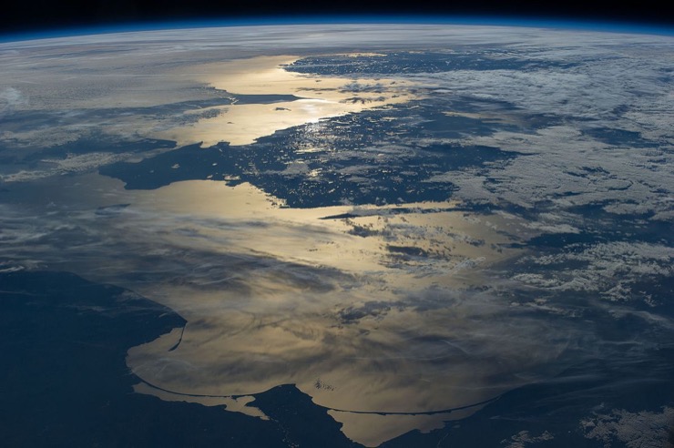 The coastline of the Baltic Sea from the ISS, including the southern tip of Sweden, and northern coast of Poland