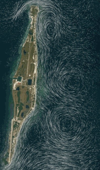 Modelled current streamlines around an island
