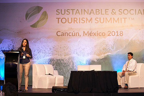 Tara Massoudi presenting CCell at the Sustainable and Tourism Summit in Cancun
