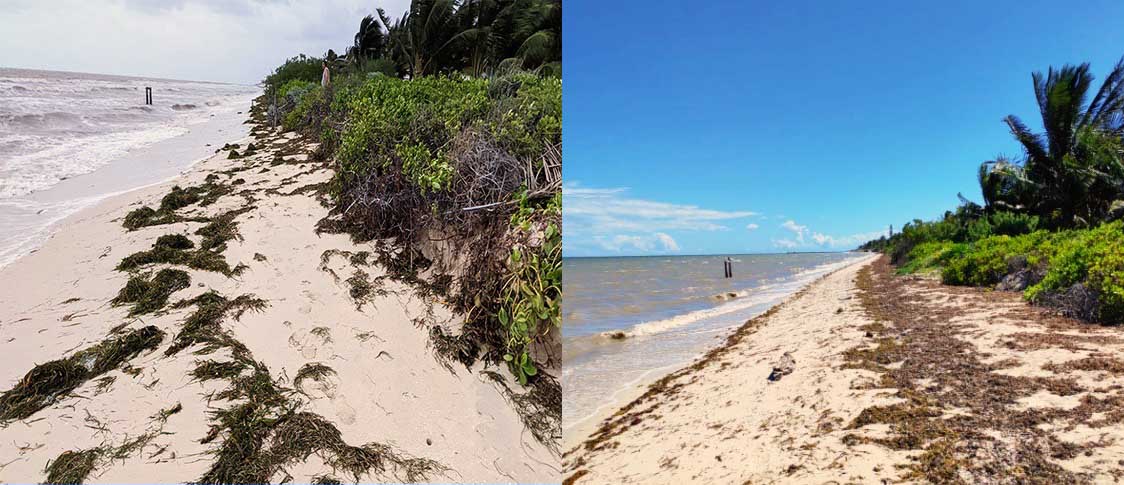 Telchac beach before and after the reef
